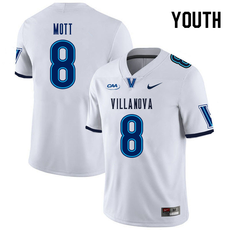 Youth #8 James Mott Villanova Wildcats College Football Jerseys Stitched Sale-White - Click Image to Close